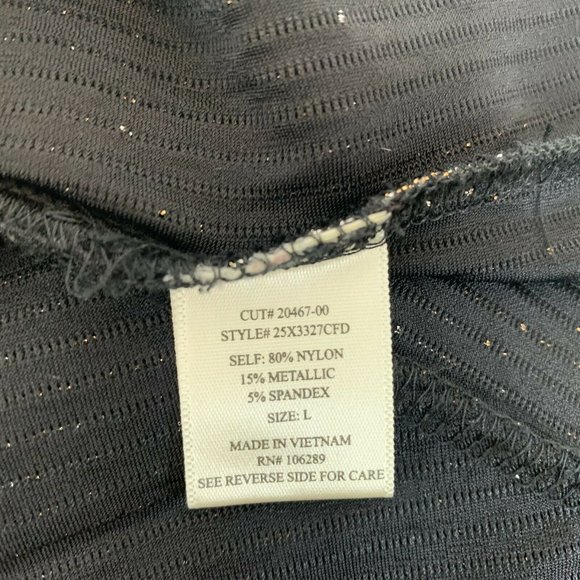 Row A Womens Cocktail long sleeve dress Sz Large L Nylon lurex Black Gold Silver - Picture 10 of 12